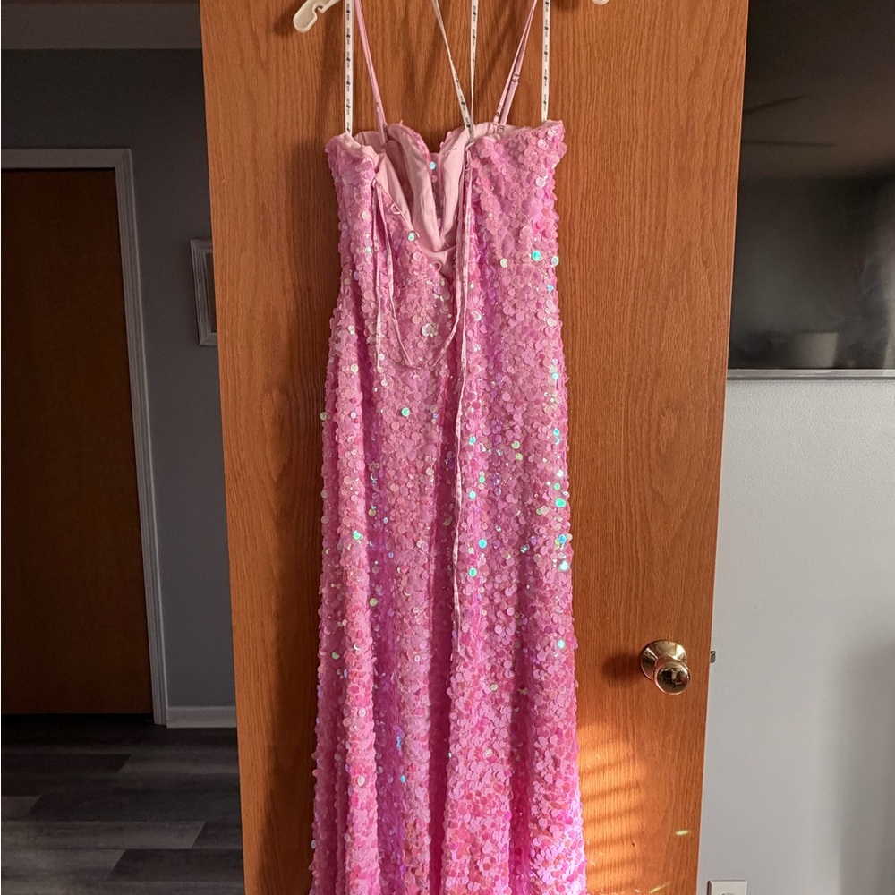 David's Bridal Pink Sequin Prom Dress - Picture 2 of 2